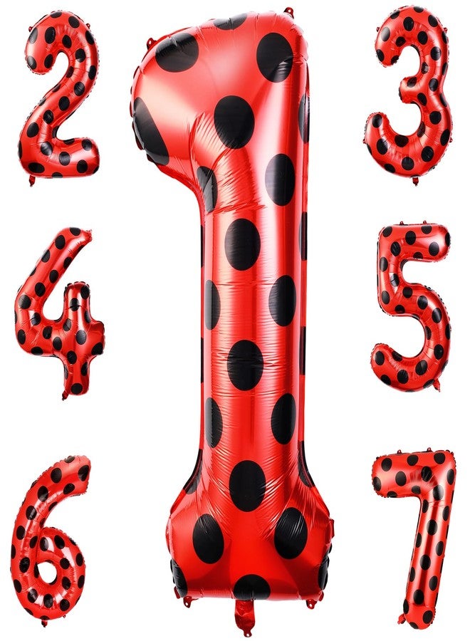 Lunmon 40 Inch Ladybug Large Number 1 Balloon 40 Inch Birthday Decorations Supplies Black Red Polka Dots Ladybird Dots Theme Number Balloons for 1st Birthday Party Baby Shower - Image 1